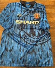 Vintage Umbro Manchester United 1992 1993 Away Shirt Jersey Men Size XL Blue