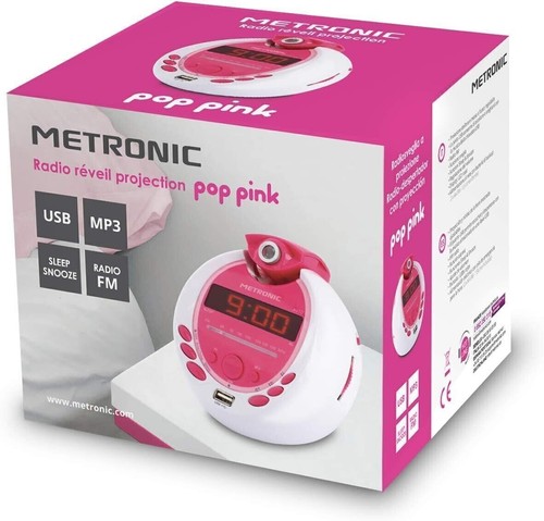 Metronic MP3 USB proiezione radiosveglia per bambini - bianco e rosa - Foto 7 di 9