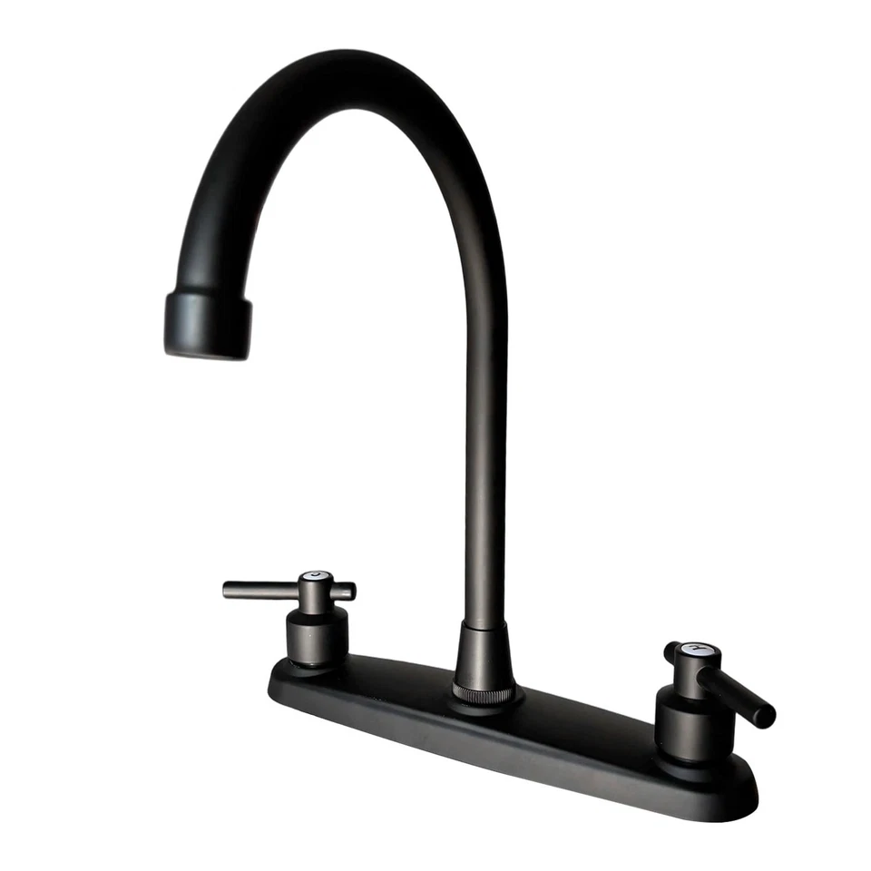 Матовый черный смеситель для кухонной раковины автофургона из нержавеющей стали 2 ручки 3 отверстия 8 дюймов G1/2 - Изображение 3 из 4