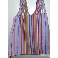 Handmade Purple & Multicolored Reusable Tote Bag Purse Boho Festival Grocery