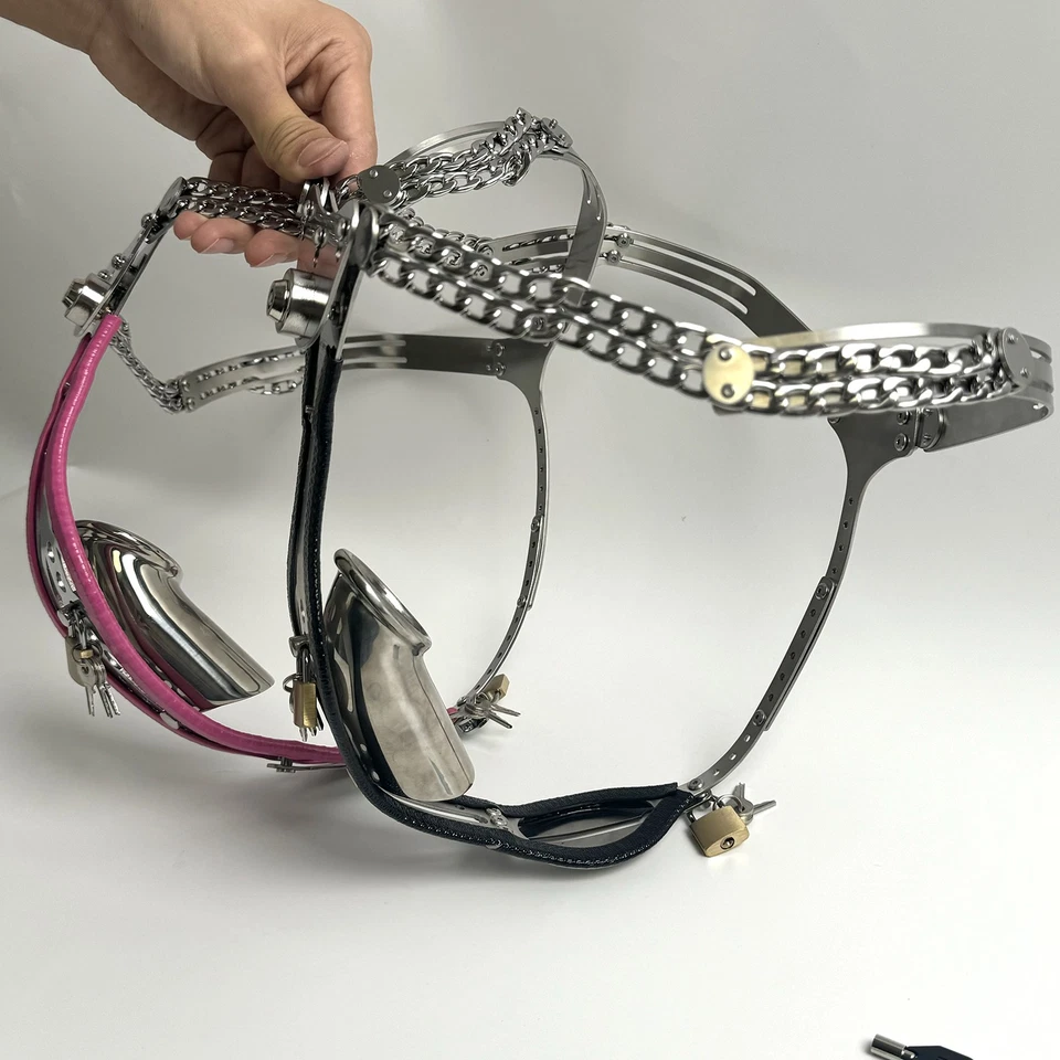 Nuevo cinturón de castidad de acero inoxidable totalmente ajustable para hombre y mujer 2025 con jaula SM Foto 2 de 4