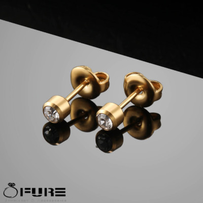 Hypoallergenic Gold Cubic Zircon White Surgical Steel Women Stud