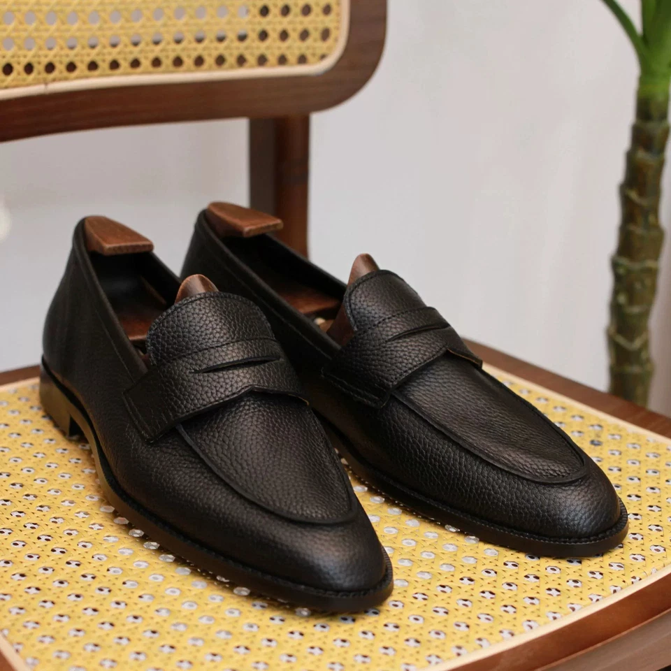 Retro Italian Style Loafer Slip on Business Formal Dress Mens Real Leather Shoes - Image 2 of 4