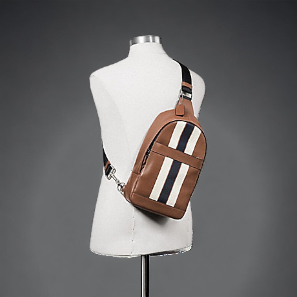 Coach F72226 Charles Varsity Leather Pack Sling in Dark Saddle for