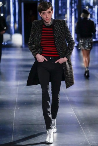 $890 Saint Laurent Paris 2016 Runway Hedi Wool Sweater Blue Red Striped Sz L
