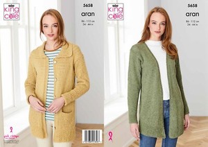 King Cole Aran Knitting Pattern 5658 Cardigans