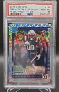 2021 Donruss Rhamondre Stevenson Rated Rookie Press Proof Hyper RC PSA 10 POP 2