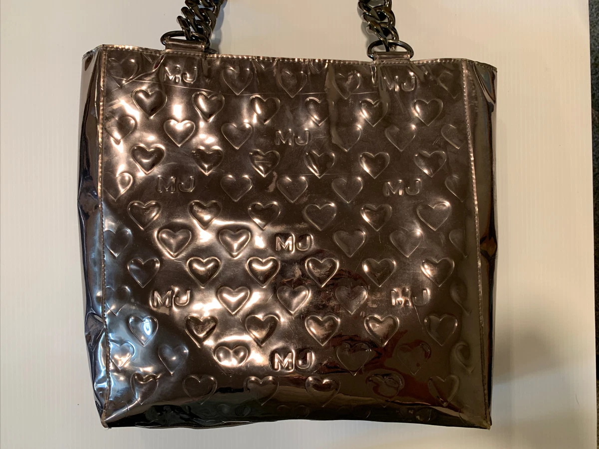 Marc by Marc Jacobs Mirror Tote Bag Silver Black Hearts MJ Cuban Links