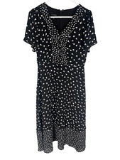 TALBOTS Flutter Sleeve Midi Dress Size 4 Black White Floral Dot Womens NEW