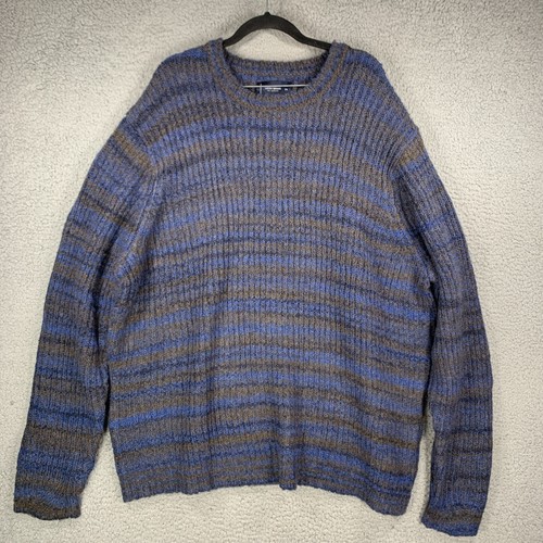 LUCKY BRAND Men’s Sweater Chunky Knit XXL Striped Crewneck Stretch Acrylic Wool