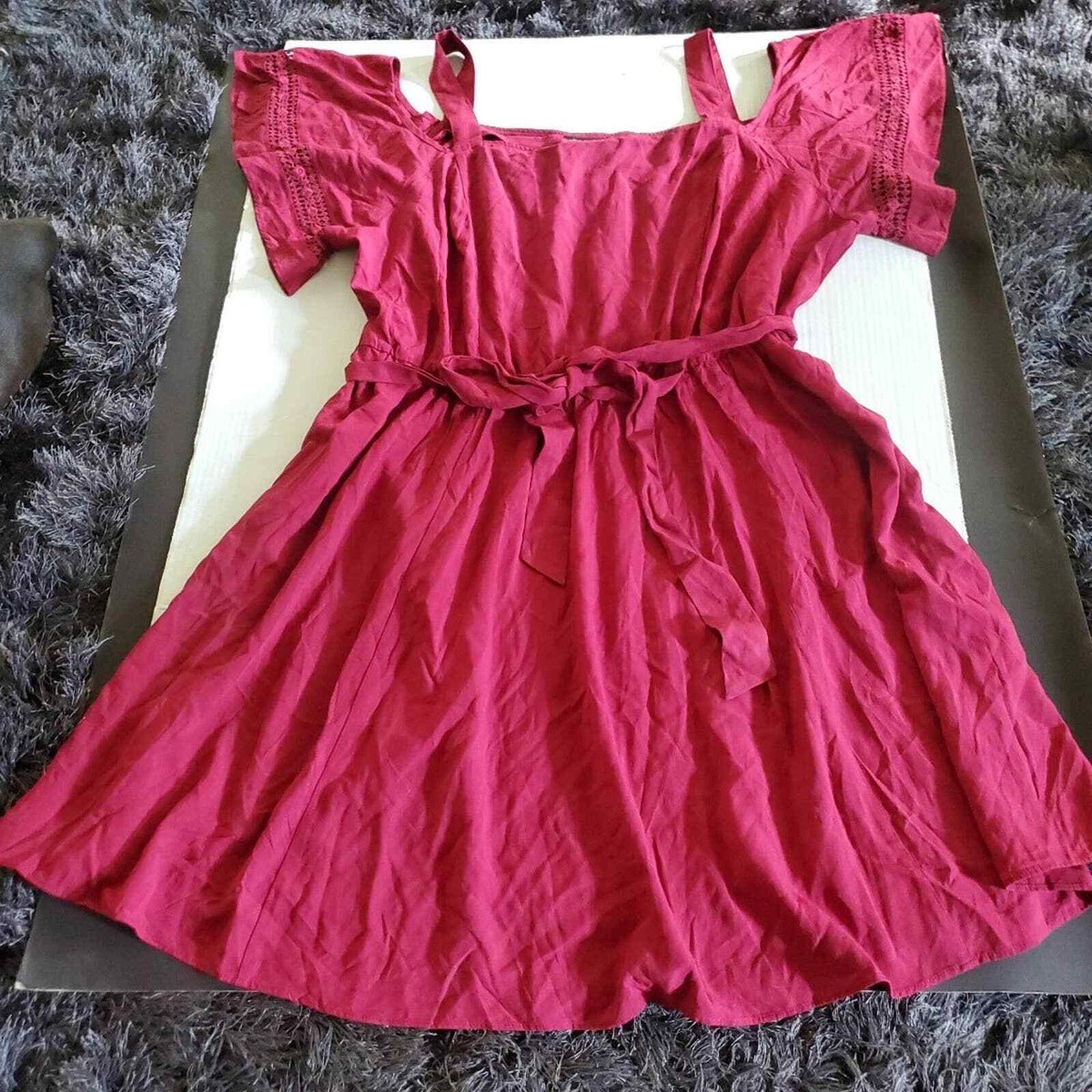 City Chic Embroidered Bell Sleeve Burgundy Belted Size XL/22 Dress City Chic Embroidered Bell Sleeve Burgundy Belted Size XL/22 Dress