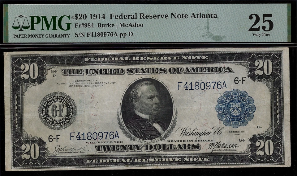 1914 $20 Federal Reserve Note PMG 25 - Atlanta District - Burke-McAdo - Fr 984 - Image 3 of 3