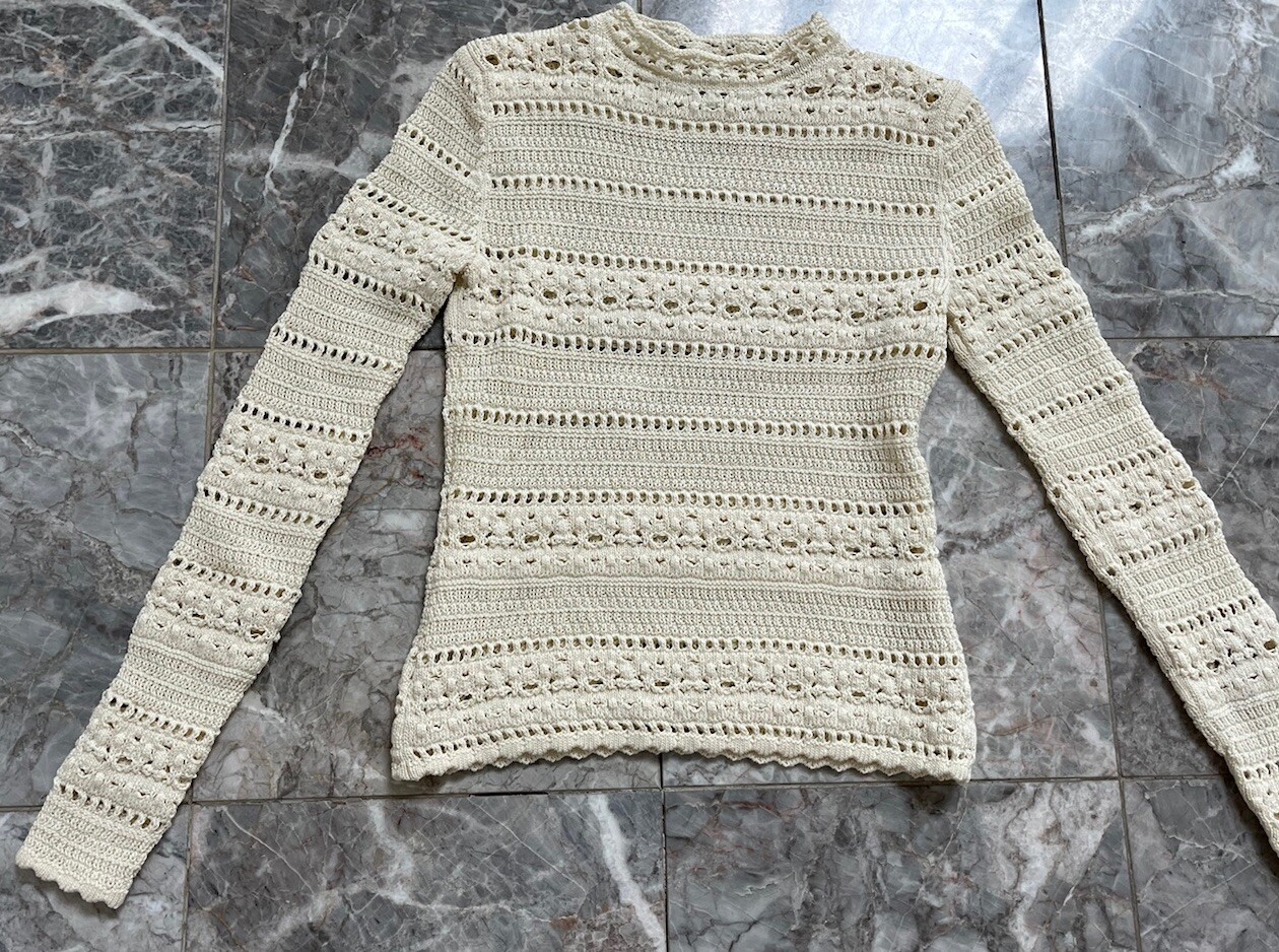 Maglione pullover Saint Laurent tessuto aperto naturale maglia all'uncinetto $1290 taglia XS