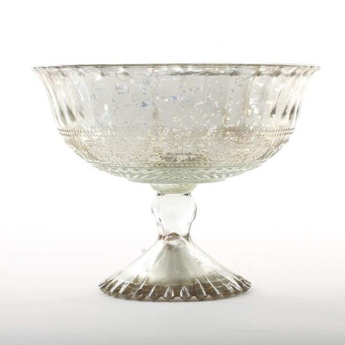 SNK Enterprises Mercury Glass Compote Bowl in Silver 5" Tall x 7