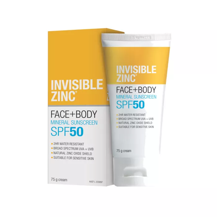 Invisible Zinc Face Body Sunscreen SPF 50 UVA UVB Protective Barrier 75g