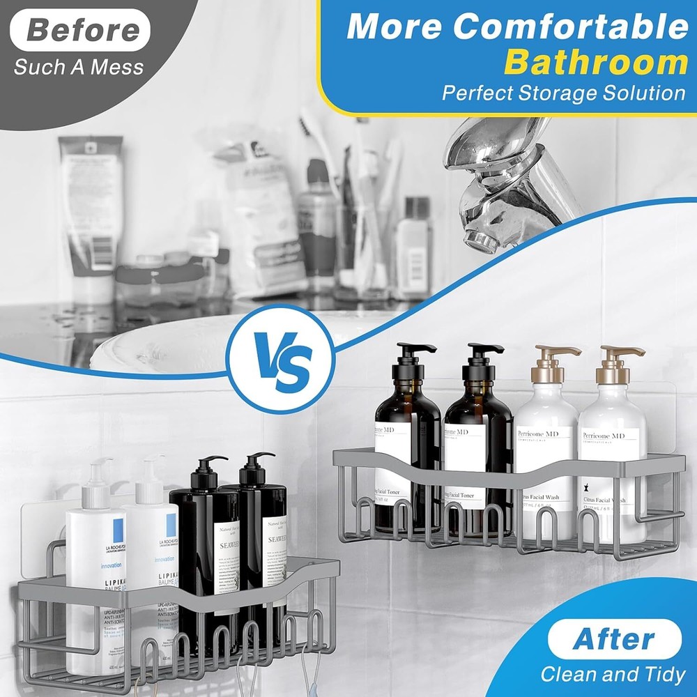 Shower Caddy 2 Pack,Adhesive Organizer for Bathroom Storage&Home Grey