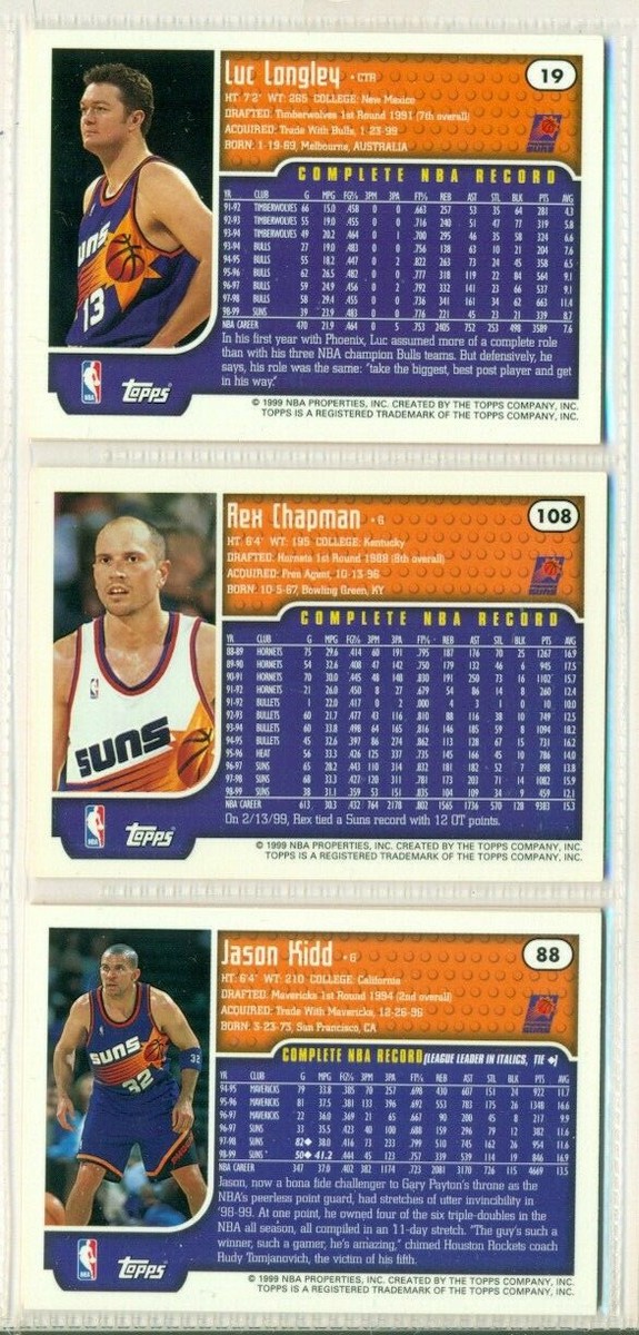 NBA-BASKETBALL INSERT TRADING CARD LOT-1999-TOPPS-PHOENIX SUNS-3