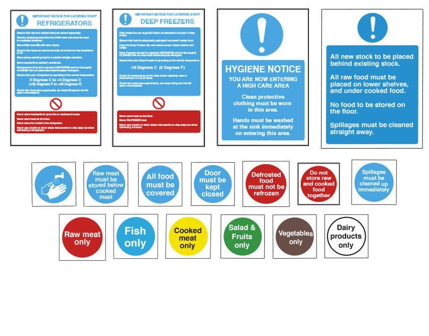 Food Storage Signs Kitchen Catering Self Adhesive Hygiene Notices - Pack of 17