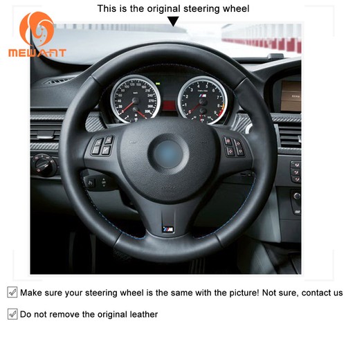 Black Suede Car Steering Wheel Cover for BMW 1 Series E81 E82 E87 E88 M3 E90 A88 - Afbeelding 2 van 7