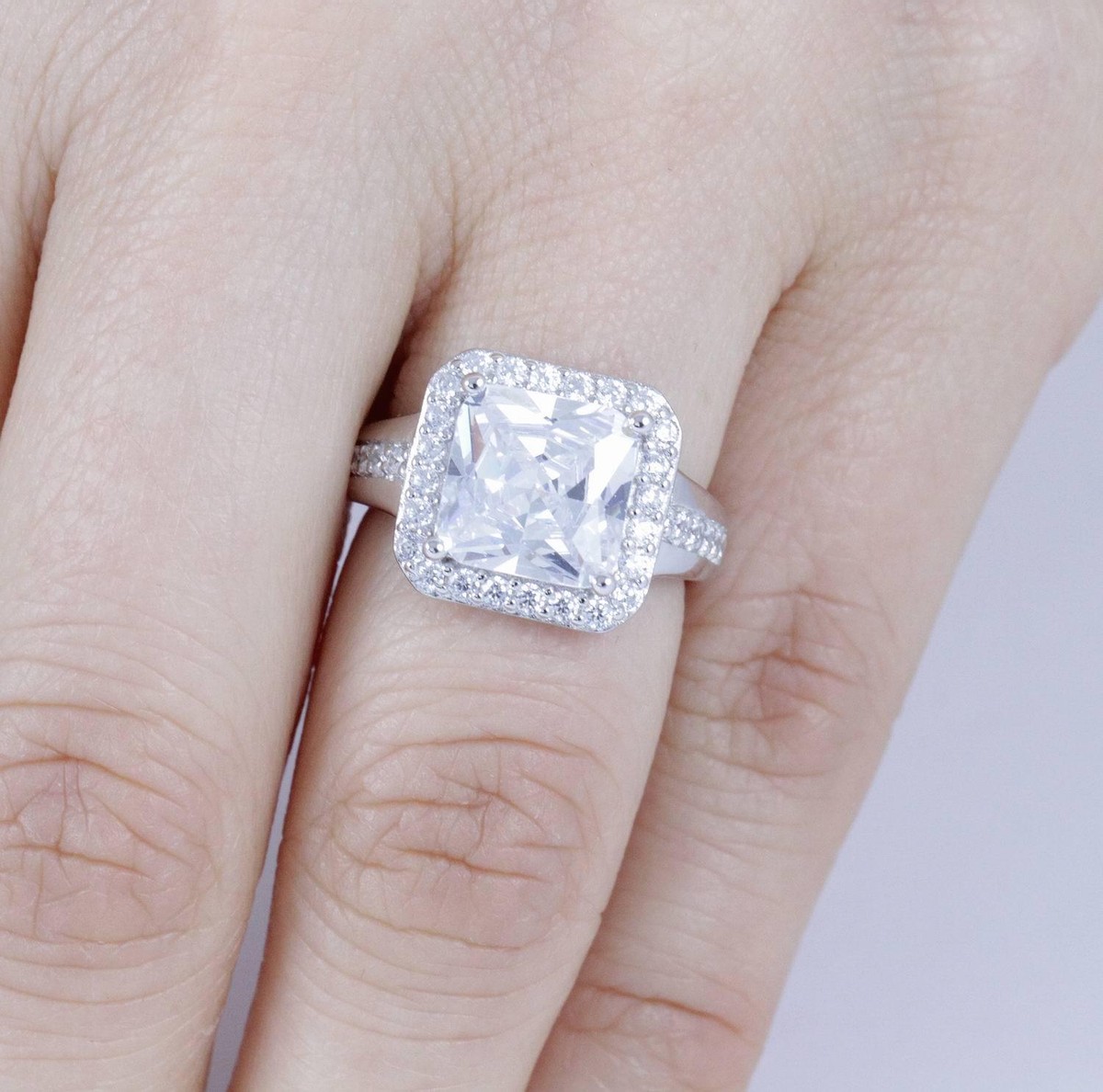 4Ct Princess 925 Sterling Silver CZ Engagement Ring Wedding Band 
