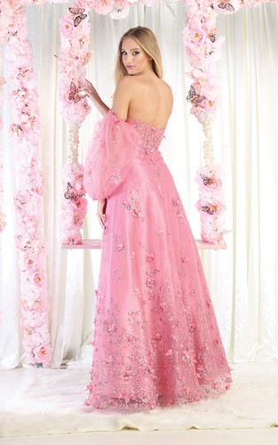 Royal Queen RQ8015 Strapless Floral Prom Dress with Detachable Sleeves - Picture 4 of 5