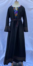 Black Caftan Multi Color Embroidered Maxi Dress Embellished Jewel Appliqu  Neck