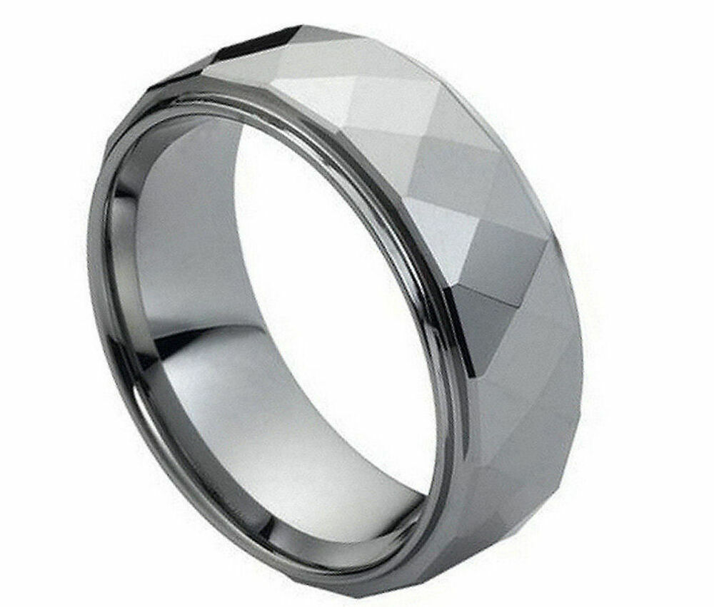 8mm Men or Woman Tungsten carbide Shiny Facet Cut Design wedding