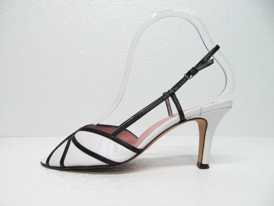 Sandalias elegantes para mujer Amalfi blancas de cuero negro con correa al tobillo 7,5 AA Foto 2 de 4