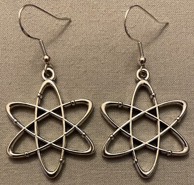 ATOM EARRINGS - Pewter with Sterling Silver Ear Wires ELECTRON PROTON NEUTRON