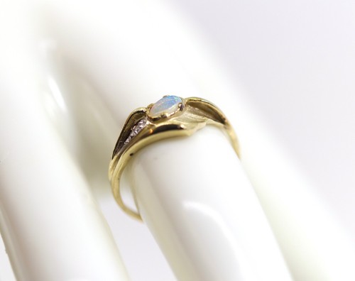 Gelbgold Damenring Wasser Opal 14kt – 585 Floral Blatt Ginkgo, Gr. 55 - 第 8/9 張圖片