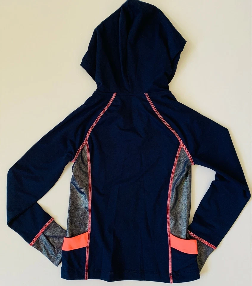 Chaqueta con Capucha JUSTICE Azul Marino Neón Ligera Collares Extra Talla 6 Atlética Nueva con Etiquetas Foto 4 de 4