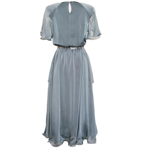 Vtg 1980s Spencer Alexis Silver Gray Chiffon Layered Dress Size 4 Lettuce Hem - Picture 2 of 7