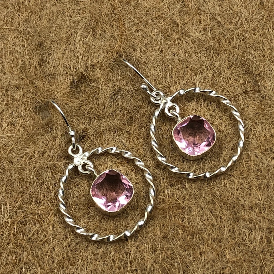 天然Kunzite宝石吊坠/吊坠粉色耳环925纯银首饰 — 第 4/4 张图片
