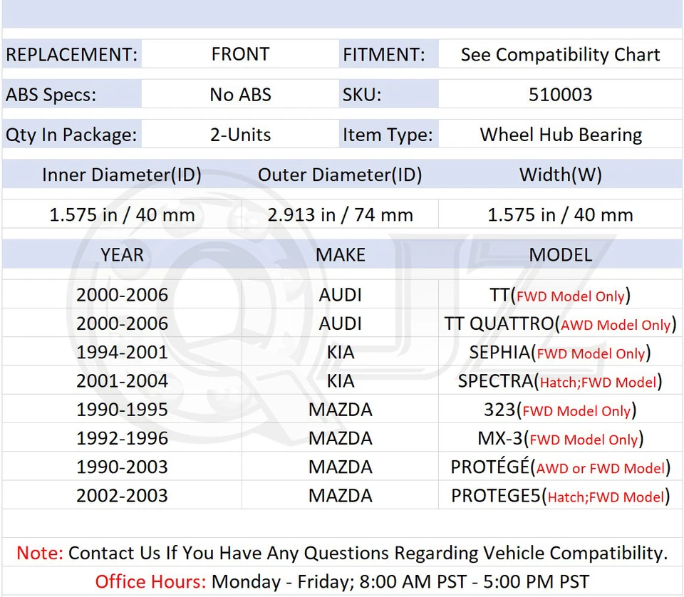 [DELANTERO (cantidad 2)] Nuevo repuesto de cojinete de buje para Mazda 323 1990-1995 modelo tracción delantera Foto 2 de 4