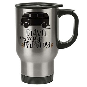 Travel Mug Travel Is My Therapy Stainless Steel Travelling Quotes Reusa Ebay