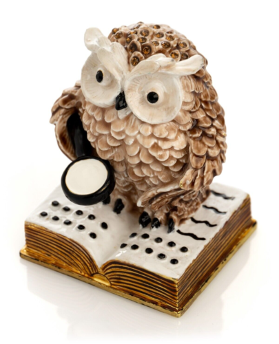 Keren Kopal Owl Reading a Book Trinket Box Decorated with Austrian Crystals - Picture 1 of 18
