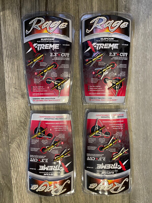 4 Packs Rage SLIPCAM Xreme Extreme mechanical Broadheads 100 Grain 2.3'' HUGE CUT