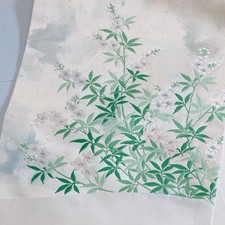White Fukuro Obi Japanese Kimono Belt Green Leaves White Floral Embroidery Japan