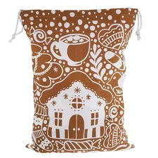 XL Reusable Gingerbread House Christmas Canvas Gift Bag for Kids - Cute Holid...