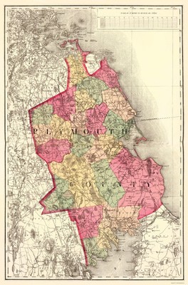 Historic County Map - Plymouth County Massachusetts - Walling 1871 - Vintage