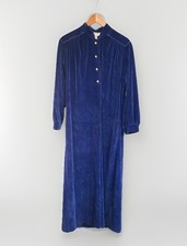 VTG 80s Evelyn Pearson MED Velour House Dress Blue Robe Zip Mrs Roper Cozy Plush