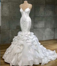 Shinny Beads Sequins Mermaid Wedding Dress Corset Back Multi-Layered Bridal Gown