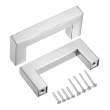 20Pack Square Bar Drawer Handles, 2.5" Hole Center Kitchen Cabinets Pull, Silver