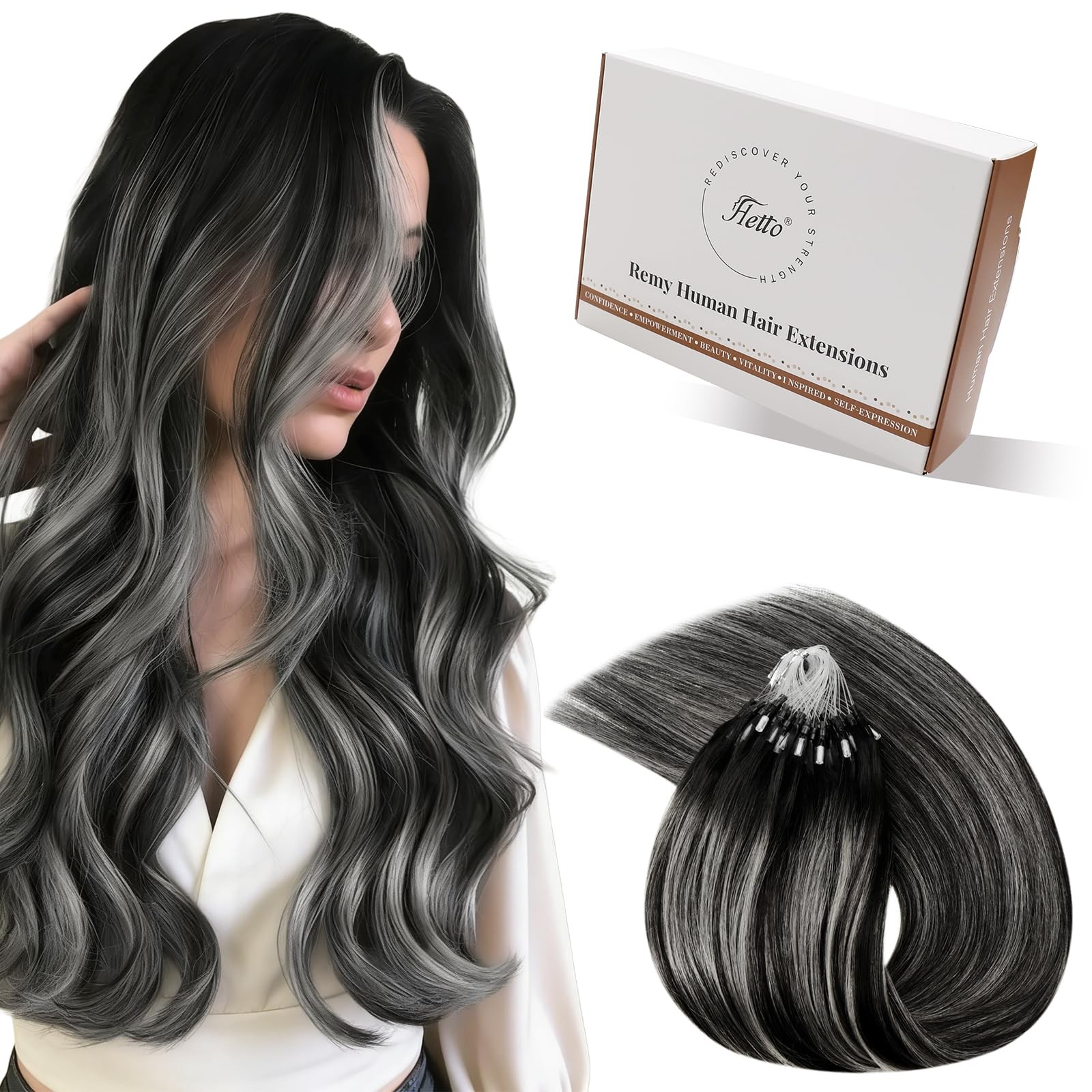 Extensions cheveux a froid balayage haut de gamme silicone et argent