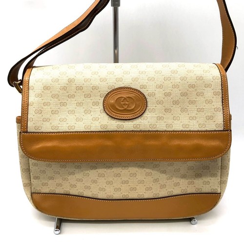 GUCCI 00114 Micro GG Off White Tan PVC Leather Shoulder Bag Vintage Authentic