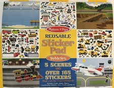 Reusable Sticker Pad Vehicles 165 Melissa  Doug 5 Scenes, Pre-Owned