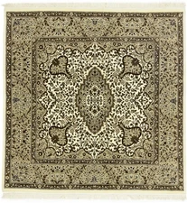 Square Kirman Oriental Rug Beige and Brown Floral Design Decor Carpet 5X5 ft