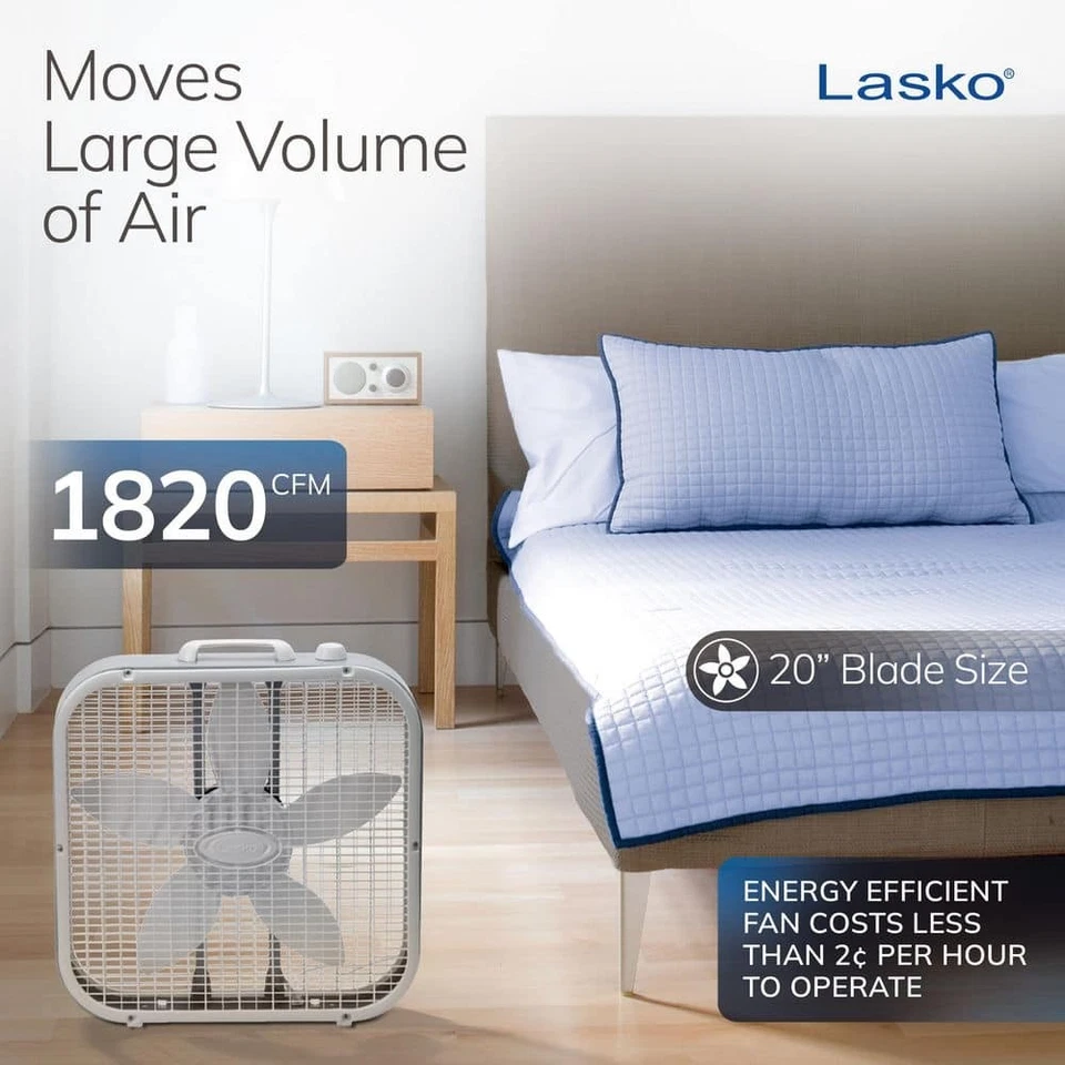 Lasko 20 pulgadas. Ventilador de caja de 3 velocidades con tecnología Save Smart, 1820 CFM y asa de transporte Foto 3 de 4