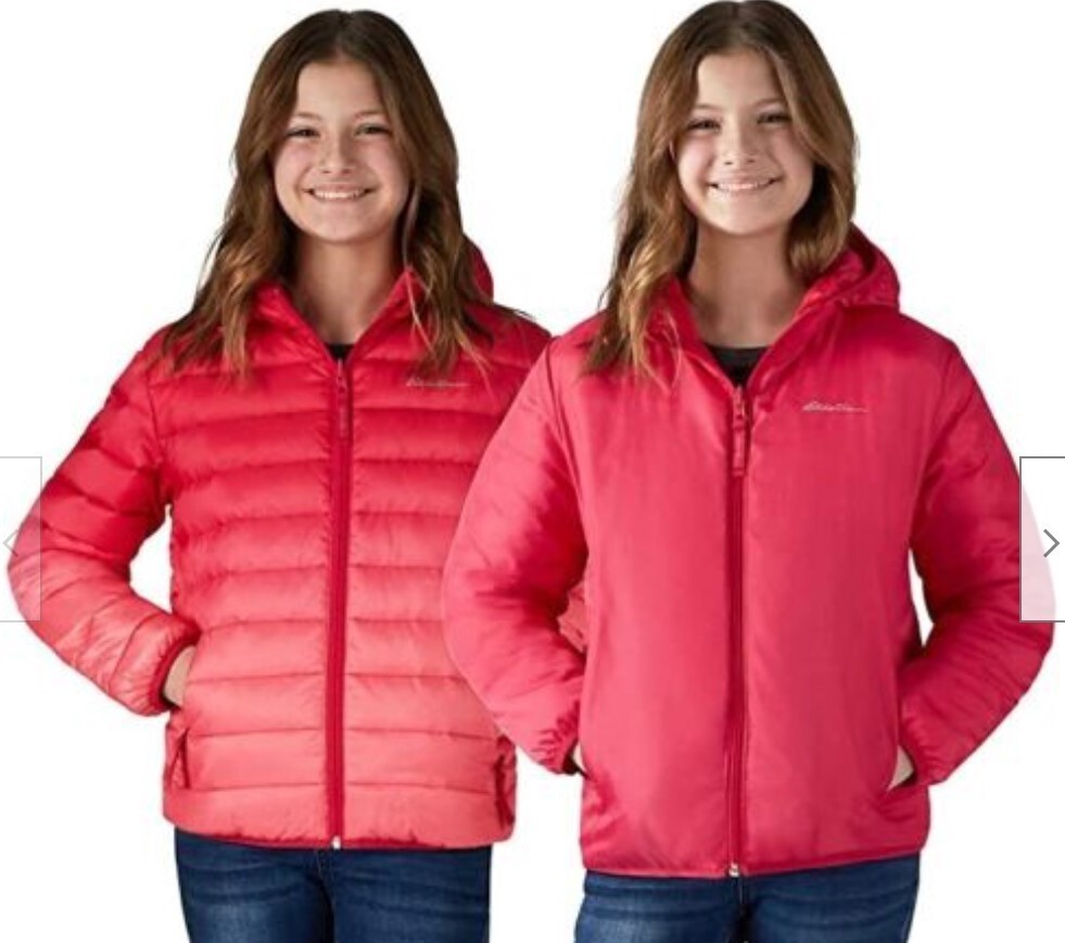 Eddie Bauer Youth Royal Red Ombre Puff Duck-Down Reversible Jacket LG 14 16 NWT