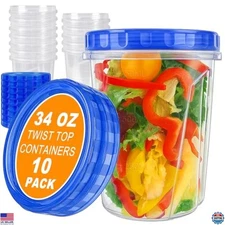 10-Pack 34oz Clear Reusable Freezer Food Storage Containers with Airtight Lids